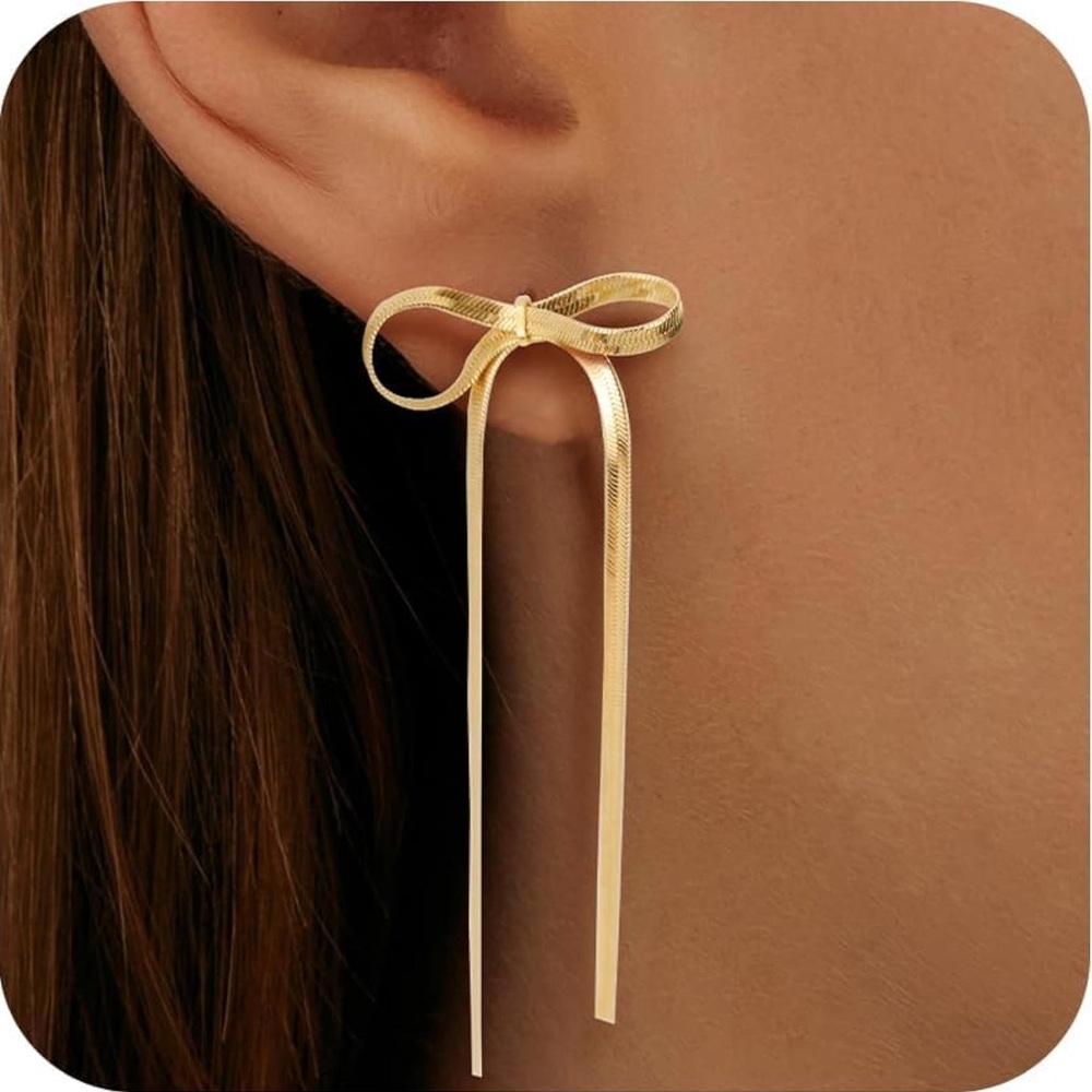 Statement Bow Dangle Earrings - Gold
